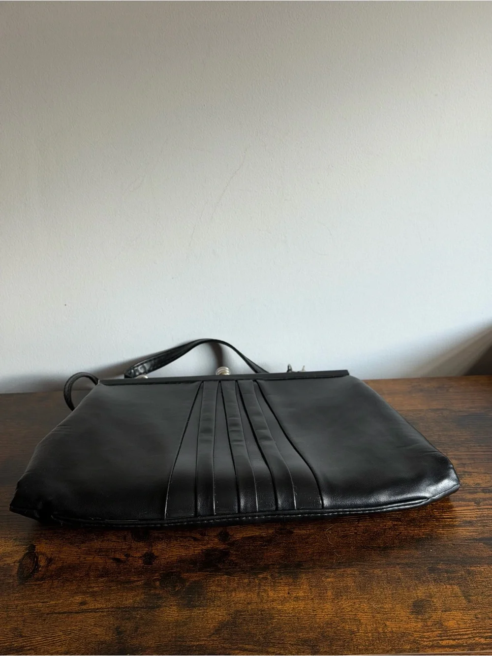 Vintage 1950s Black Pleated Frame Handbag ILGWU Union Made Mid Century Purse